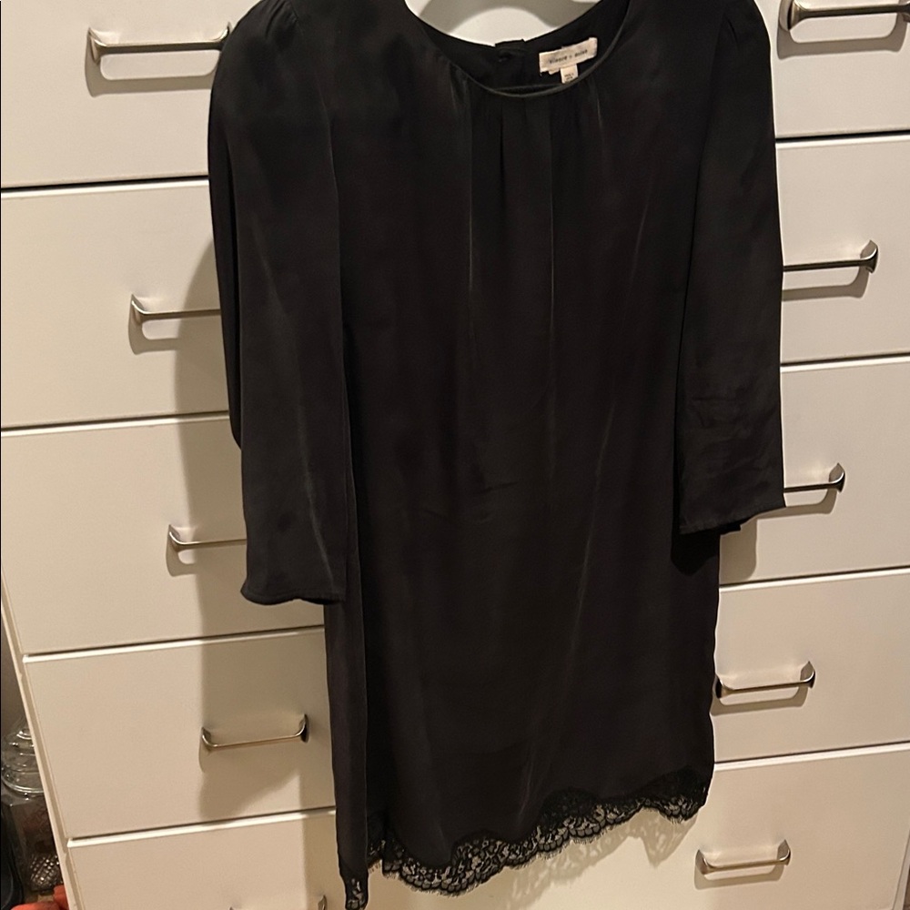 Silk Black Dress with Lace Hem.  Size small. 3/4” sleeves.